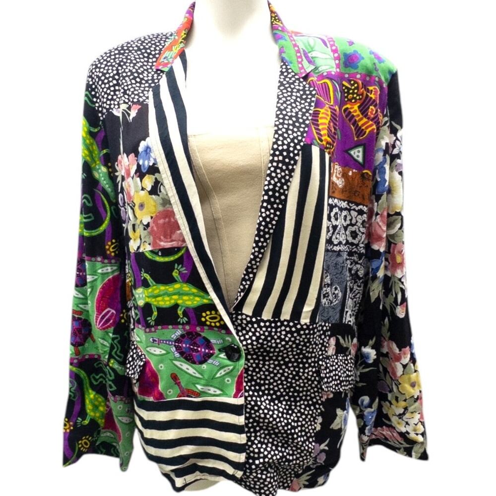 Other Destination Womens M 90s Vintage Multiprint Rayon Blazer Colorful Funky